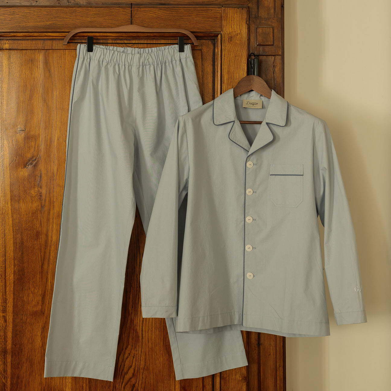 Pigiama in percalle lavato-Pajamas-Dalfilo-XS-Grigio perla-Percalle lavato-Dalfilo IT