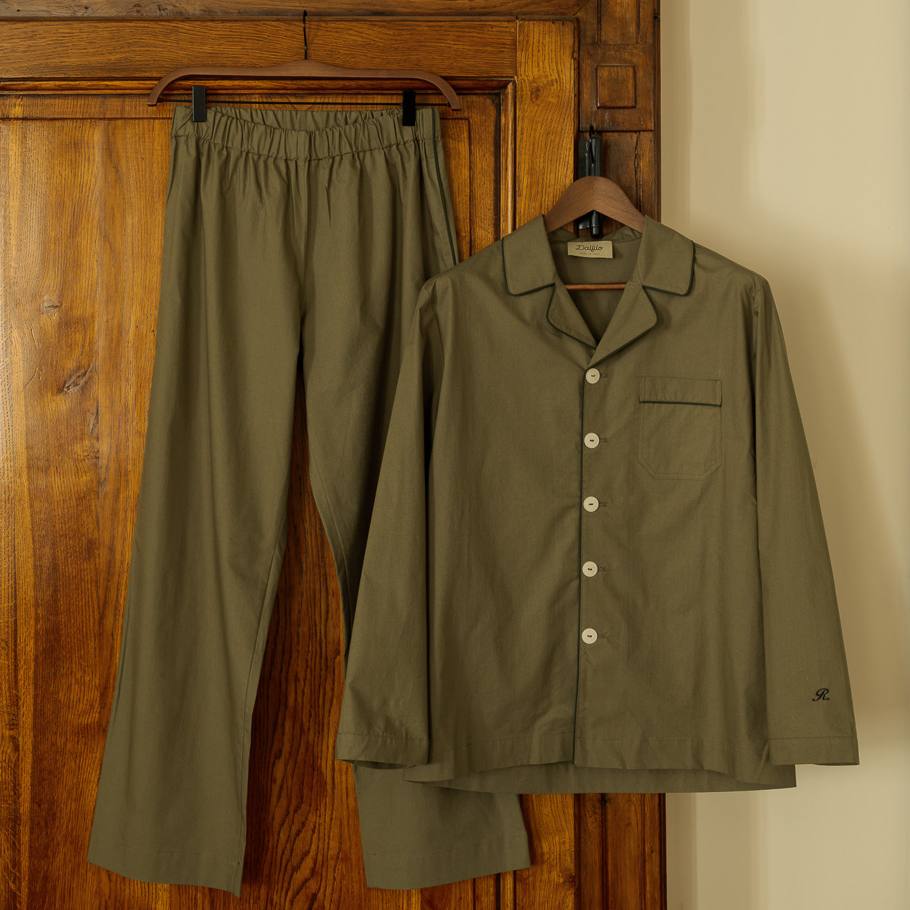 Pigiama in percalle lavato-Pajamas-Dalfilo-XS-Militare-Percalle lavato-Dalfilo IT