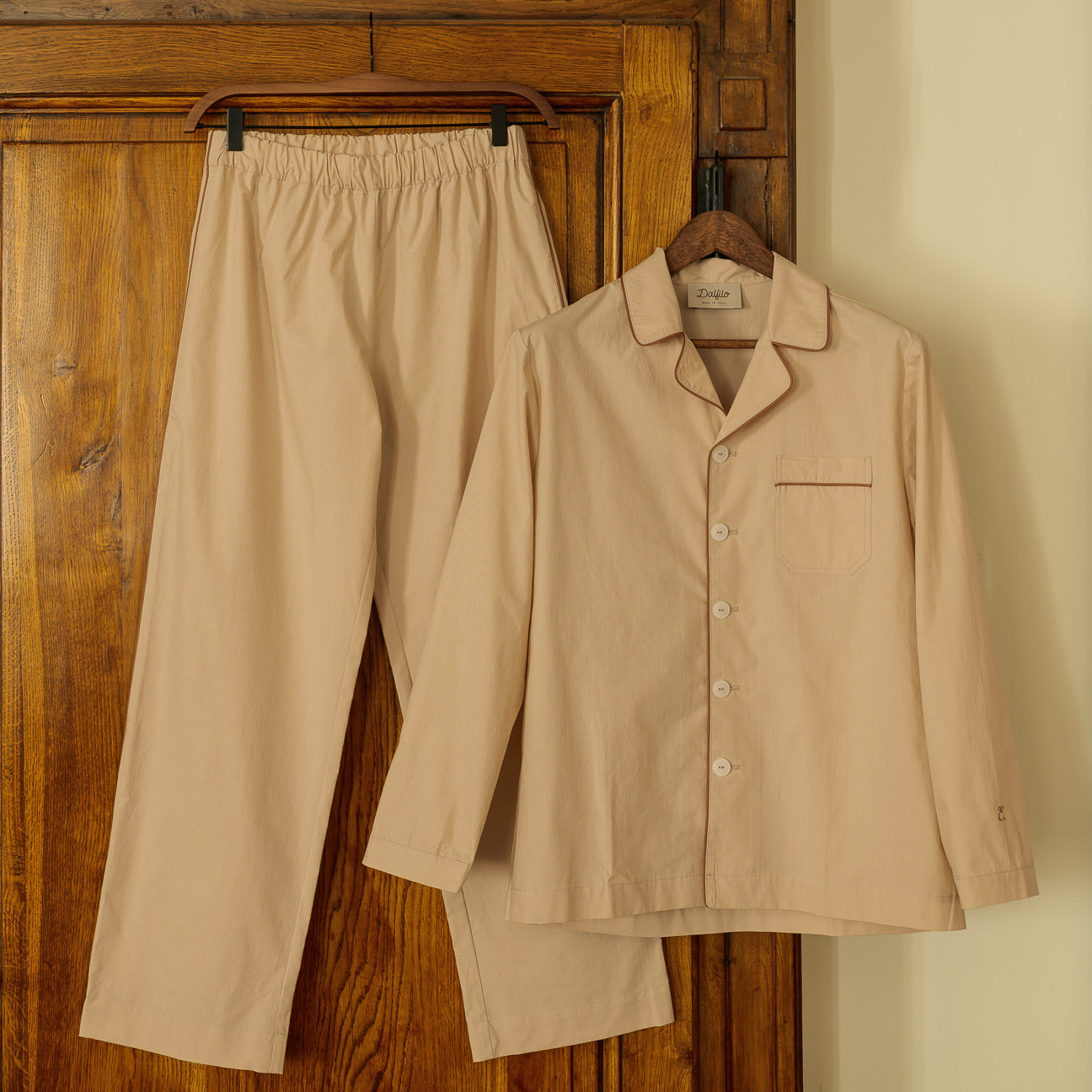 Pigiama in percalle lavato-Pajamas-Dalfilo-XS-Marrone caffellatte-Percalle lavato-Dalfilo IT