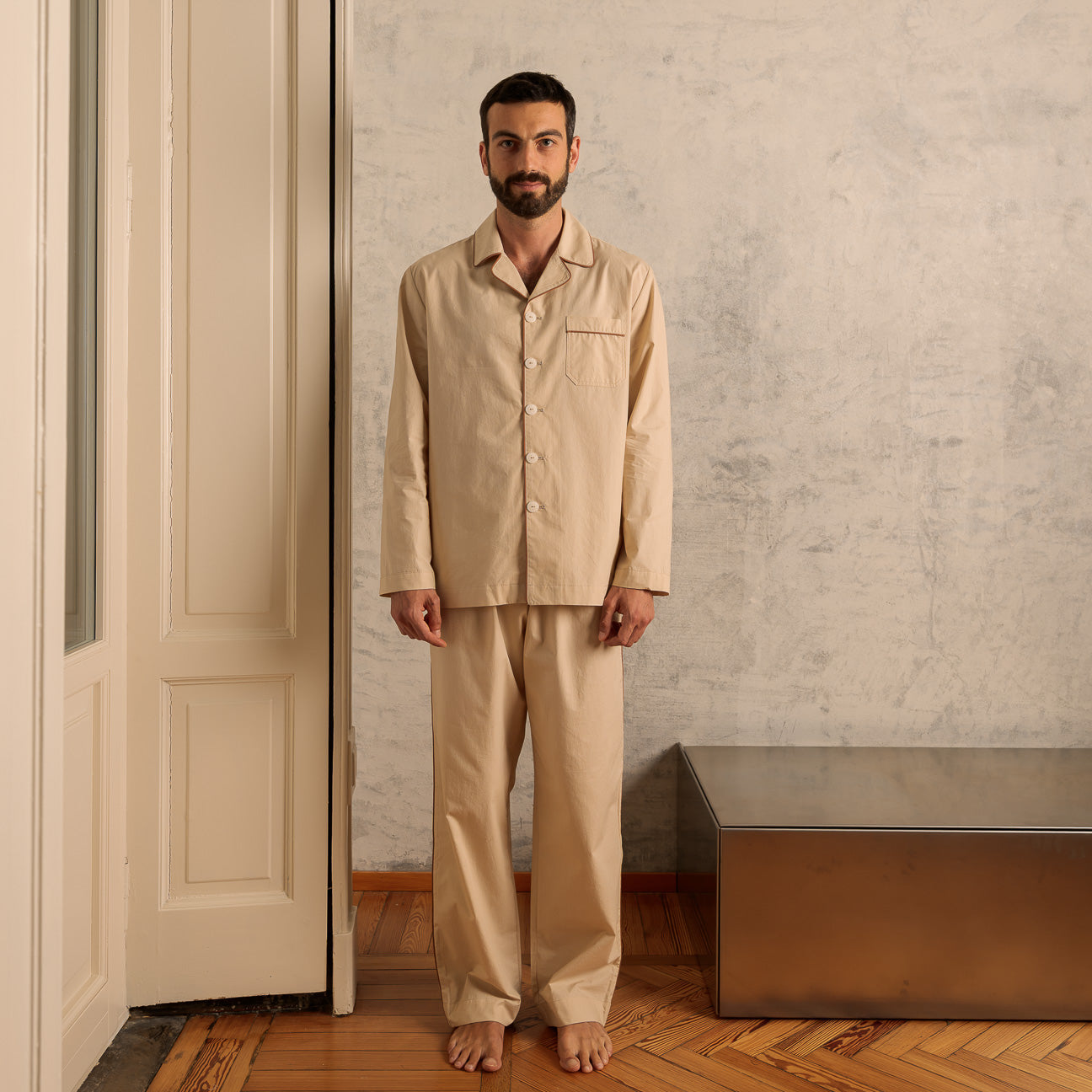 Pigiama in percalle lavato-Pajamas-Dalfilo-XS-Marrone caffellatte-Percalle lavato-Dalfilo IT