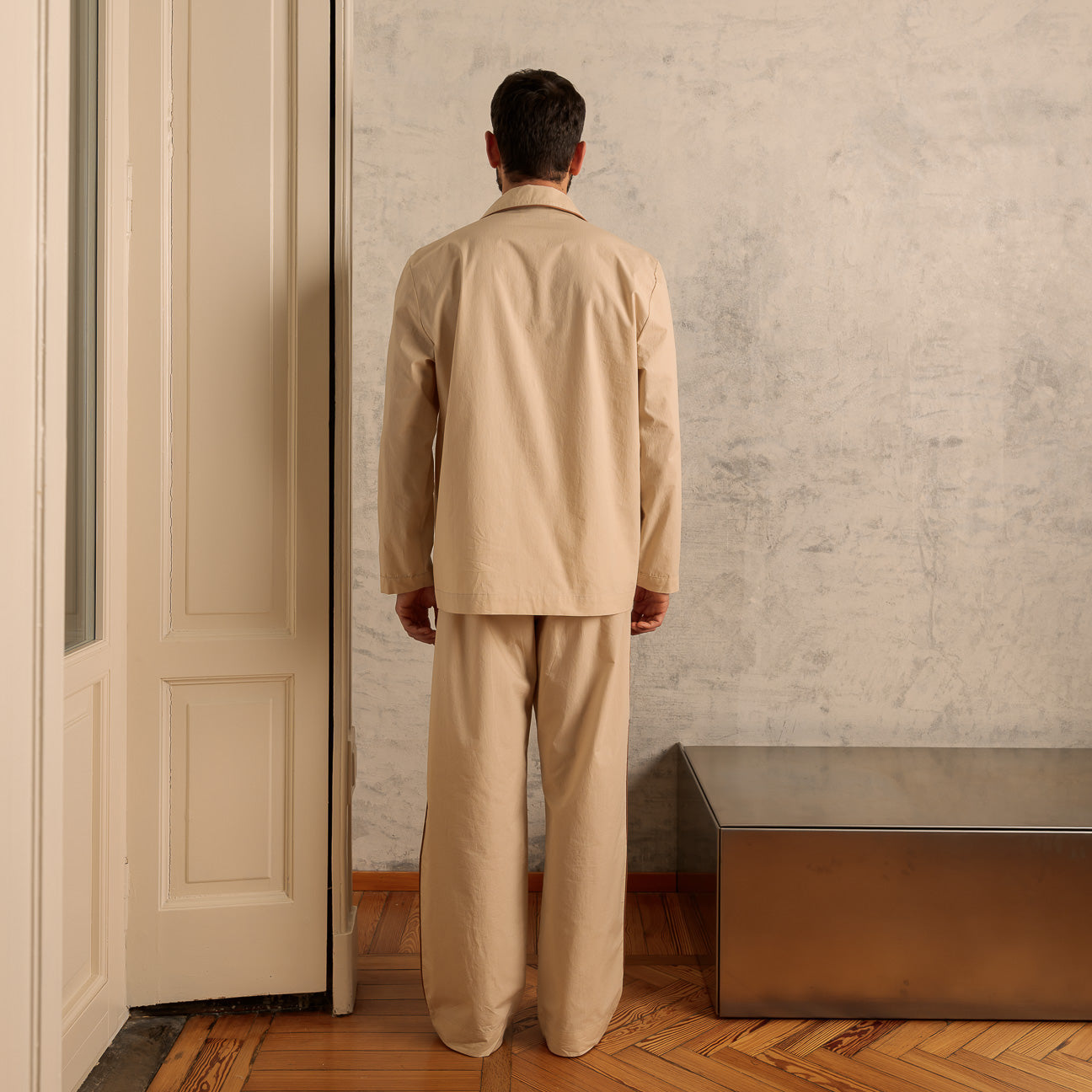 Pigiama in percalle lavato-Pajamas-Dalfilo-XS-Marrone caffellatte-Percalle lavato-Dalfilo IT
