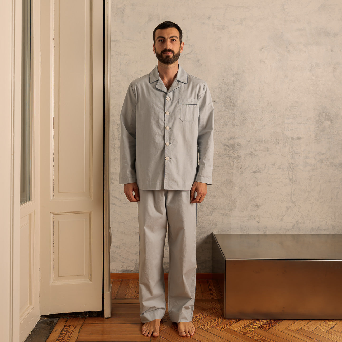 Pigiama in percalle lavato-Pajamas-Dalfilo-XS-Grigio perla-Percalle lavato-Dalfilo IT