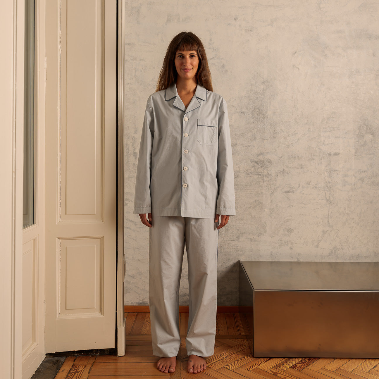 Pigiama in percalle lavato-Pajamas-Dalfilo-XS-Grigio perla-Percalle lavato-Dalfilo IT