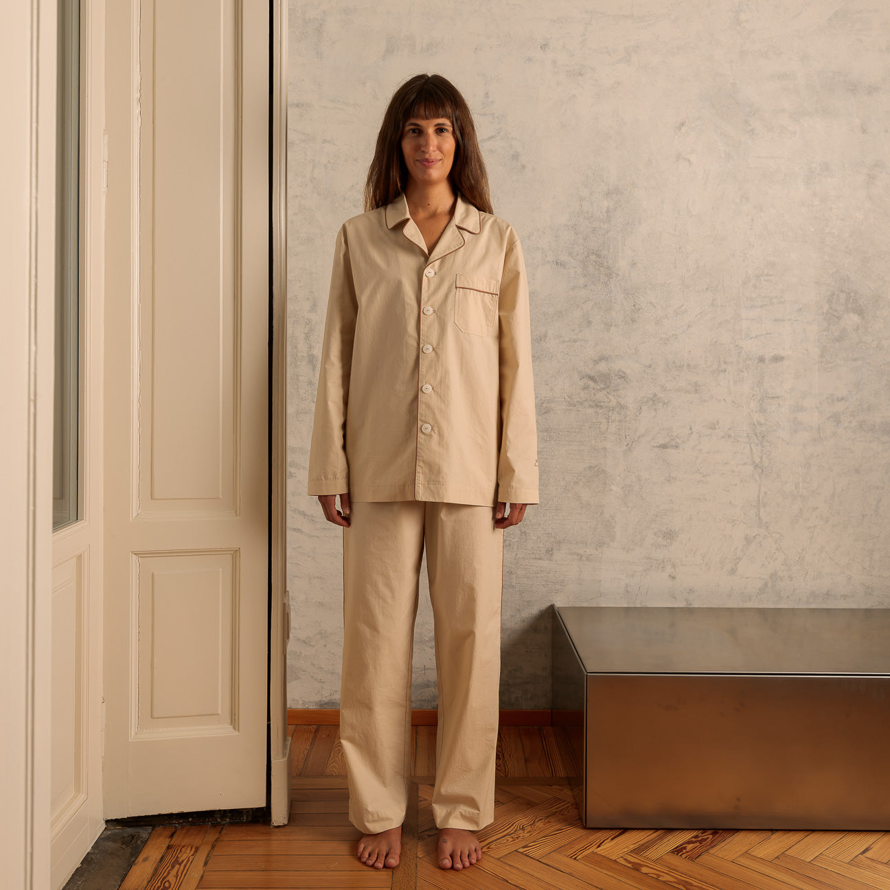 Pigiama in percalle lavato-Pajamas-Dalfilo-XS-Marrone caffellatte-Percalle lavato-Dalfilo IT