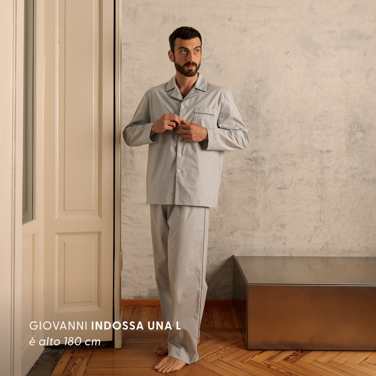 Pigiama in percalle lavato-Pajamas-Dalfilo-XS-Grigio perla-Percalle lavato-Dalfilo IT