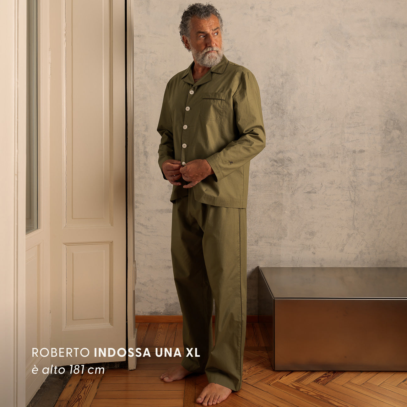 Pigiama in percalle lavato-Pajamas-Dalfilo-XS-Militare-Percalle lavato-Dalfilo IT