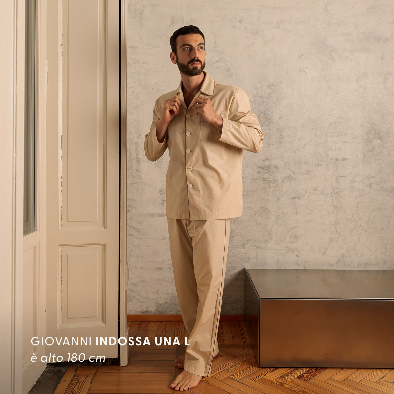 Pigiama in percalle lavato-Pajamas-Dalfilo-XS-Marrone caffellatte-Percalle lavato-Dalfilo IT